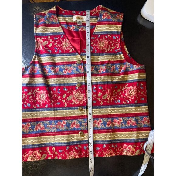 Talbots Cottagecore Red Floral Patterned Buttoned Sleeveless Vest Sz S - Picture 7 of 9
